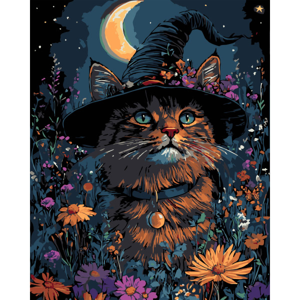 Фото - Картина за номерами Strateg Геллоуїнський кіт на чорному фоні 40х50 см (AH1193-17)