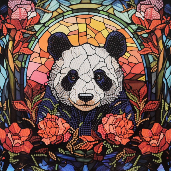 Фото - Алмазний живопис Strateg Панда серед троянд 30х30 см (DEEX16305)