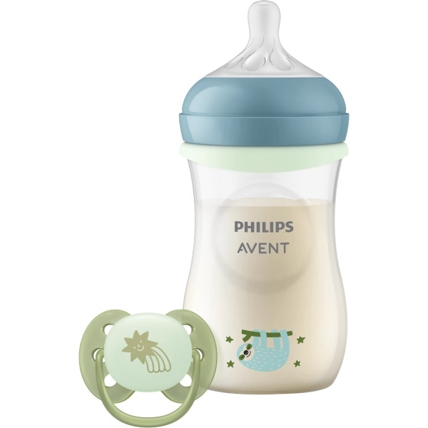 Фото - Бутылочка для кормления Philips Avent ночная Natural Естественный поток, 260 мл + Соска Ultra Soft 0-6 мес. (SCD838/17)