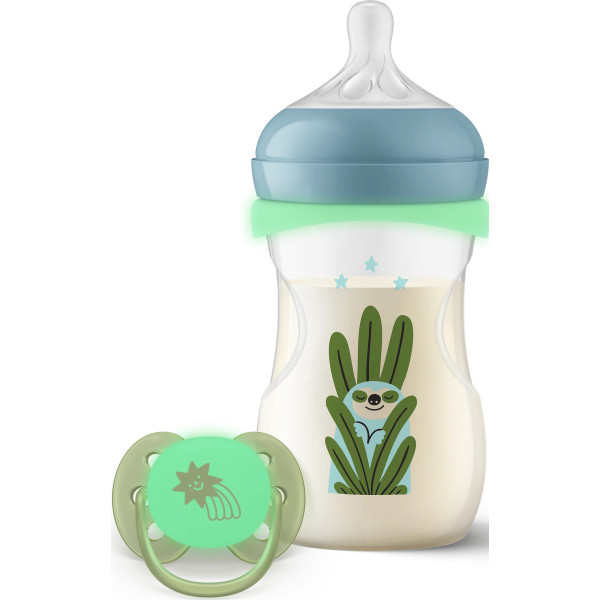 Фото - Бутылочка для кормления Philips Avent ночная Natural Естественный поток, 260 мл + Соска Ultra Soft 0-6 мес. (SCD838/17)