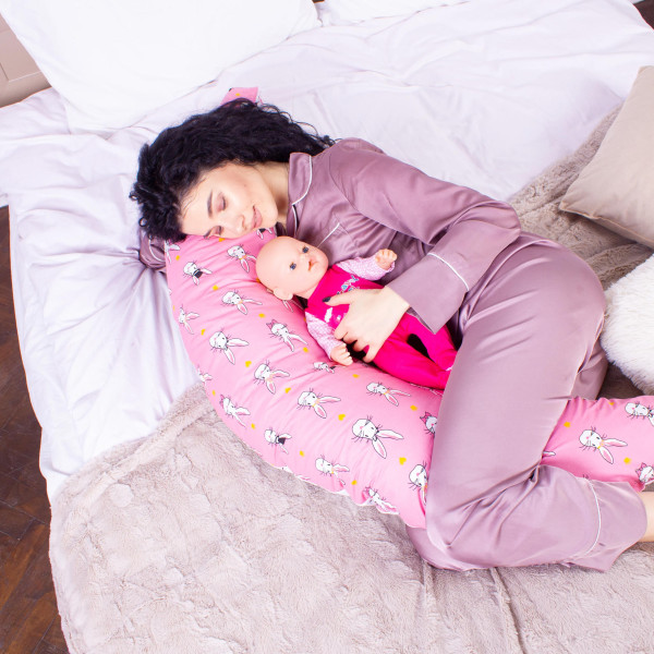 Фото - Подушка для годування MirSon №8329 Print Line 17-0528 Bunnies pink Бязь 30х170х20 см (2200006200543)