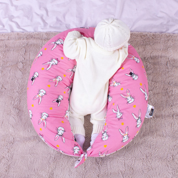 Фото - Подушка для годування MirSon №8329 Print Line 17-0528 Bunnies pink Бязь 30х170х20 см (2200006200543)