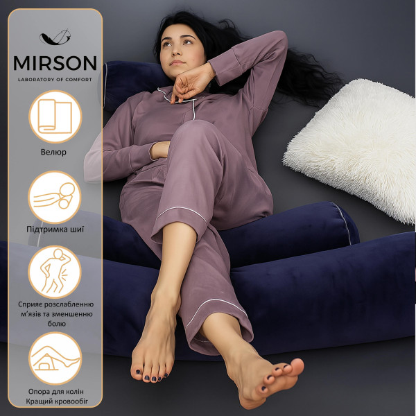 Фото - Подушка валик MirSon №8398 Velvet Line 28-0006 Navy blue Tencel 100х20 см (2200006253785)