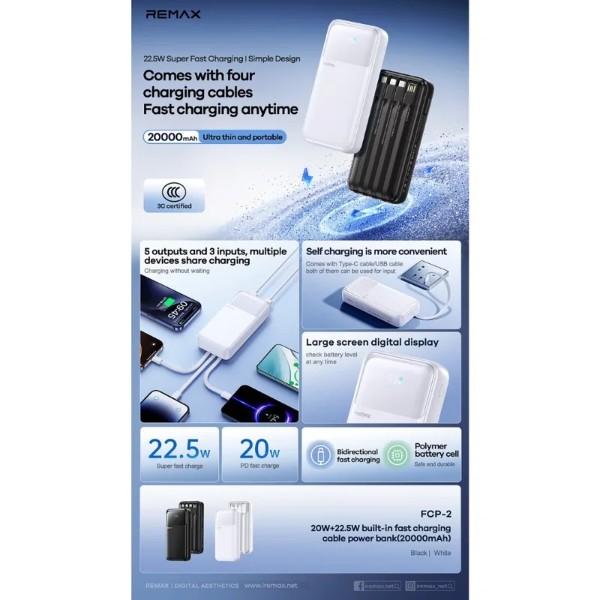 Фото - Батарея мобильная Remax 20W+22.5W 20000mAh FCP-2 Black (6954851247005)