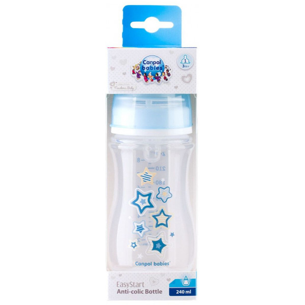 Фото - Пляшка для годування Canpol babies Антиколікова з широкою шийкою Easy Start-Newborn baby блакитні зірки, 240 мл. (35/217_blu)