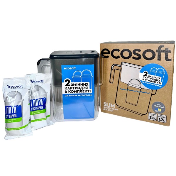Фото - Фільтр-глечик Ecosoft Slim графітовий + 2 картриджа
