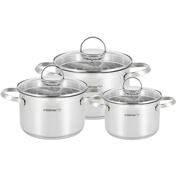 Фото - Набір каструль Holmer Dynamic 6 пр. кастрюля 2 л/2,8 л/3,8 л 3 кришки (CS-5651-SSD)
