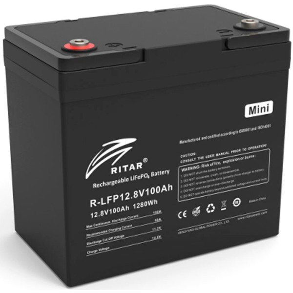 Фото - Аккумулятор для ИБП Ritar LiFePO4 12,8V 100Ah mini, 1280Wh (R-LFP12.8V100AH-mini)