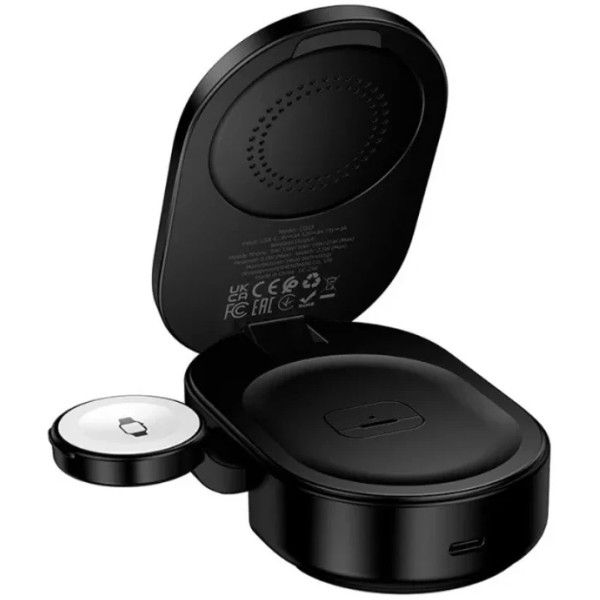Фото - Бездротовий зарядний пристрій HOCO CQ23 Pole Qi2.2 3-in-1 Black (6942007676960)