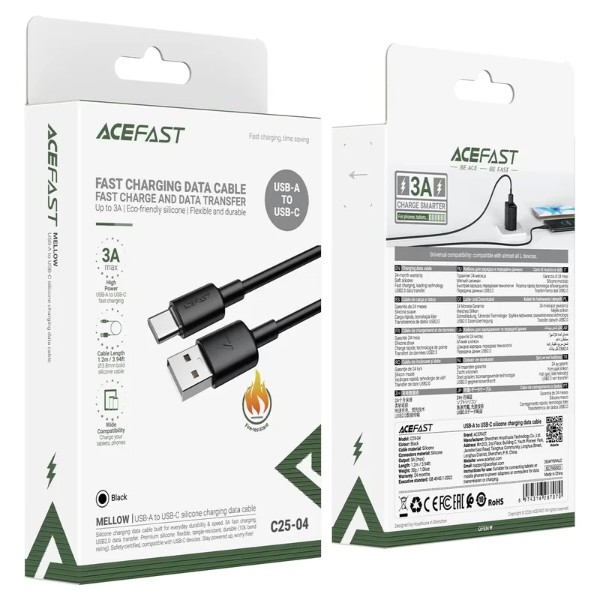 Фото - Кабель AceFast C25-02 USB-A to L Black (6974316287056)