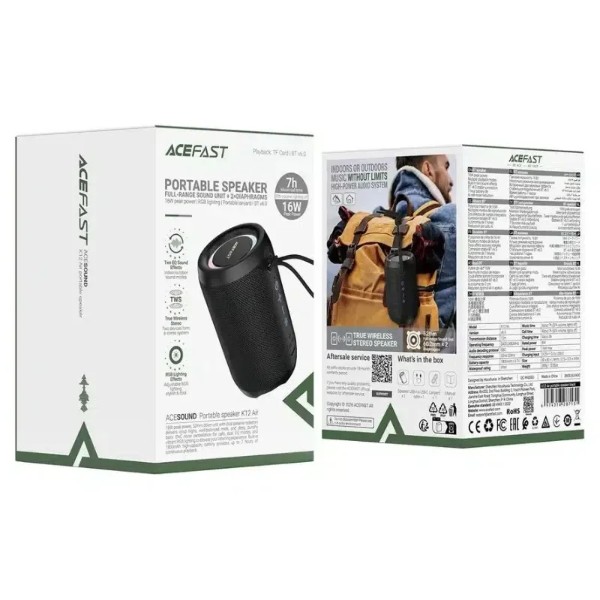 Фото - Портативная акустика AceFast K12 Air 8W, IPX4, Black (6974316287131)