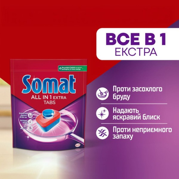 Фото - Таблетка для посудомоечной машины Somat Все в 1, Екстра , 115 шт.