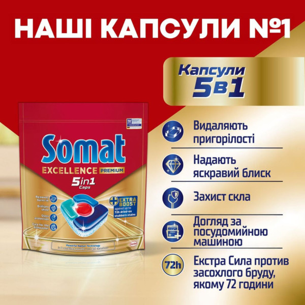 Фото - Таблетка для посудомийної машини Somat Экселенс 5-в-1, 80 шт.