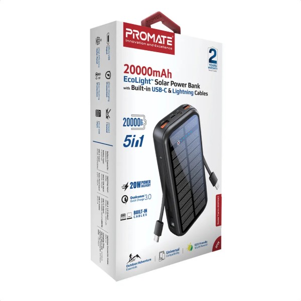 Фото - Батарея мобільна Promate 20000mAh (Solartank-20pdci.Black)