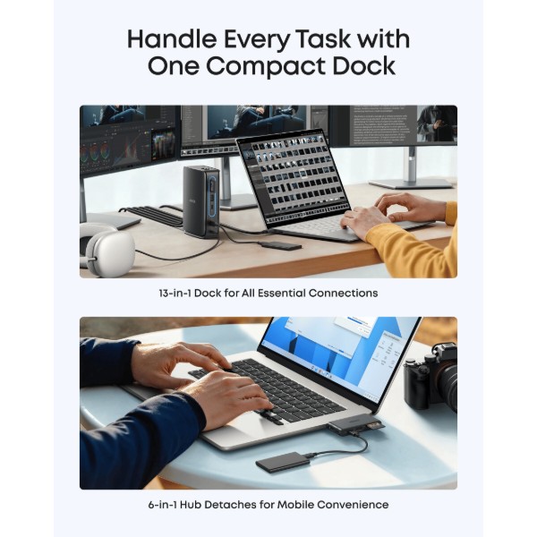 Фото - Хаб USB Anker Nano Docking Station 13-in-1, Triple Display, Built-In Rem. Hub Black (A83C3311)