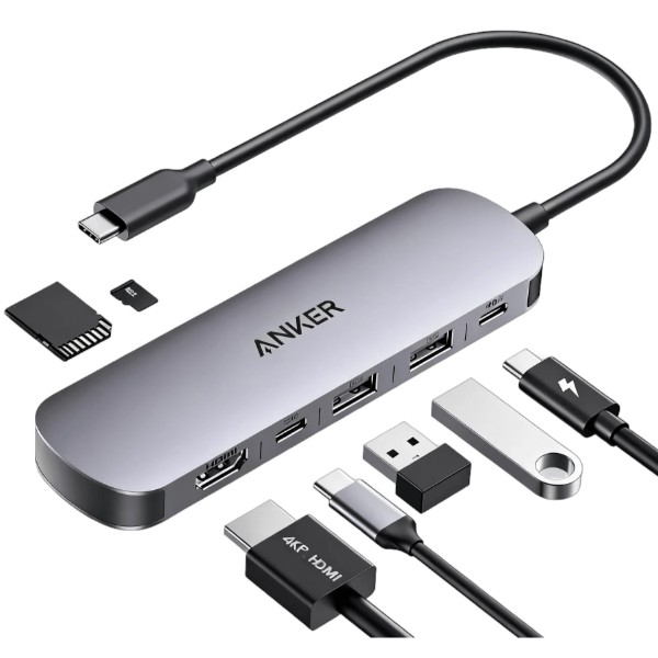 Фото - Хаб USB Anker Nano USB-C Hub 7-in-1, PD in 100W, 4K HDMI, 2xUSB-A, USB-C, SD Black (A83D2HA1)