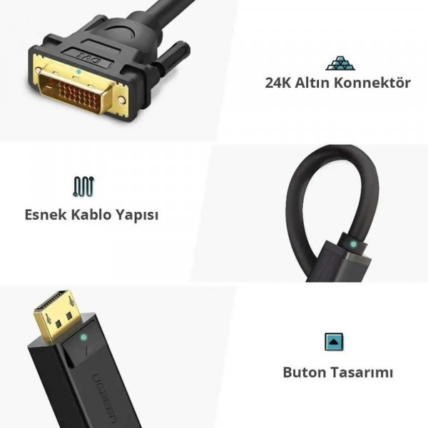 Фото - Кабель UGREEN DP103 DP Male to DVI Male Cable 1.5m Black (10243)