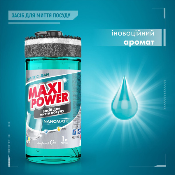 Фото - Засіб для ручного миття посуду Maxi Power Nanomatic 1 л  (4820204703400)