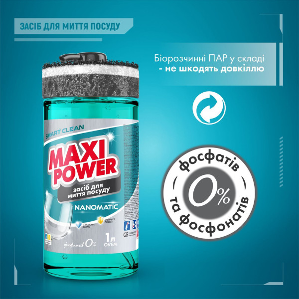 Фото - Засіб для ручного миття посуду Maxi Power Nanomatic 1 л  (4820204703400)
