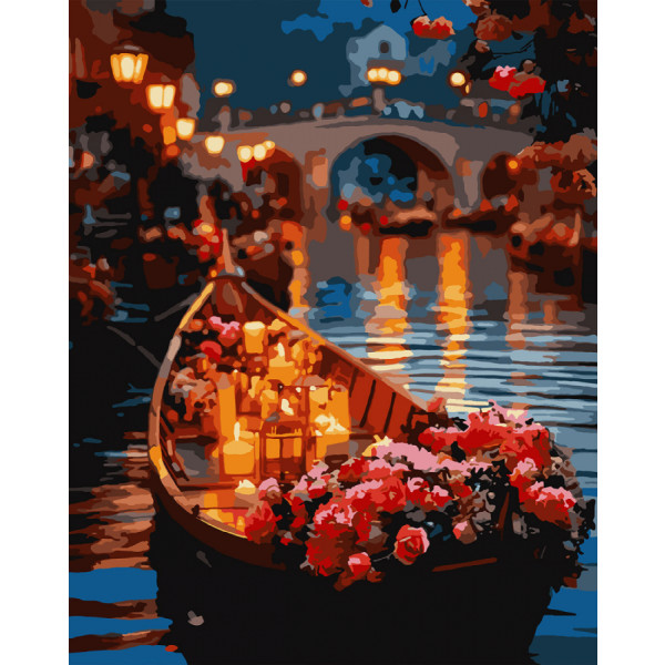 Фото - Картина за номерами Santi Троянди у човні 40х50 см +LED підсвітка (956661)