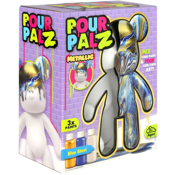 Фото - Набір для декупажу та розпису Pour Palz Флюїд Арт - Ведмедик Металевий синій S3 Metallic (GS-G25022)