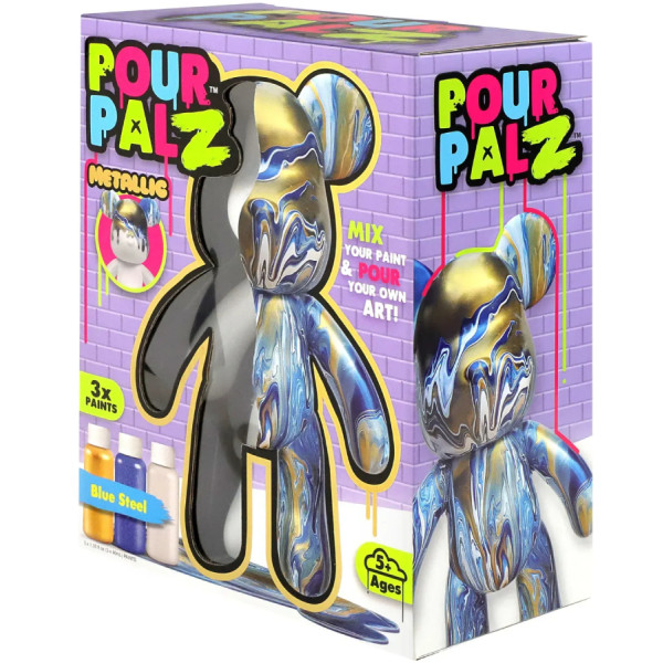 Фото - Набір для декупажу та розпису Pour Palz Флюїд Арт - Ведмедик Металевий синій S3 Metallic (GS-G25022)