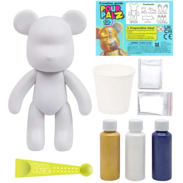 Фото - Набір для декупажу та розпису Pour Palz Флюїд Арт - Ведмедик Металевий синій S3 Metallic (GS-G25022)