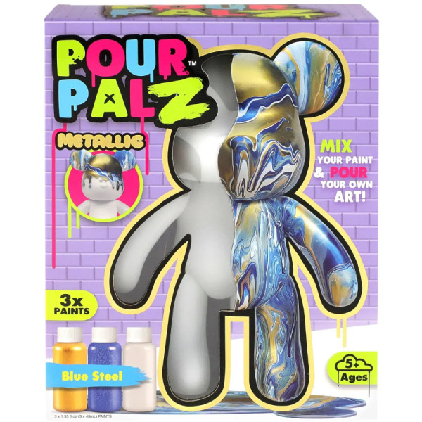 Фото - Набір для декупажу та розпису Pour Palz Флюїд Арт - Ведмедик Металевий синій S3 Metallic (GS-G25022)
