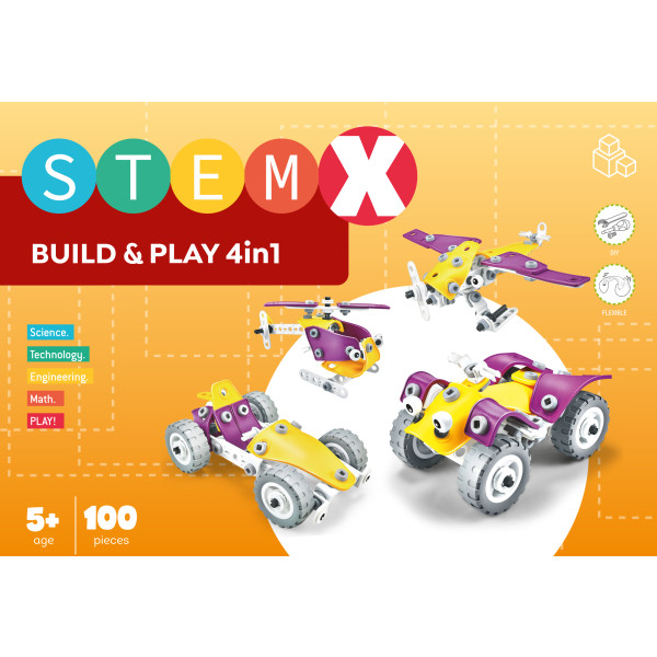 Фото - Пластиковий конструктор STEAM з болками: BUILD AND PLAY 4в1 на 100 деталей (73308)
