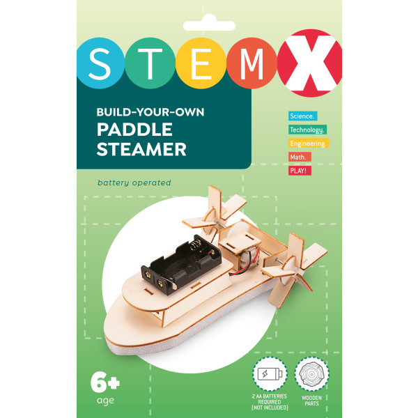 Фото - Дерев'яний конструктор STEAM на батарейках колісний пароплав (73728)