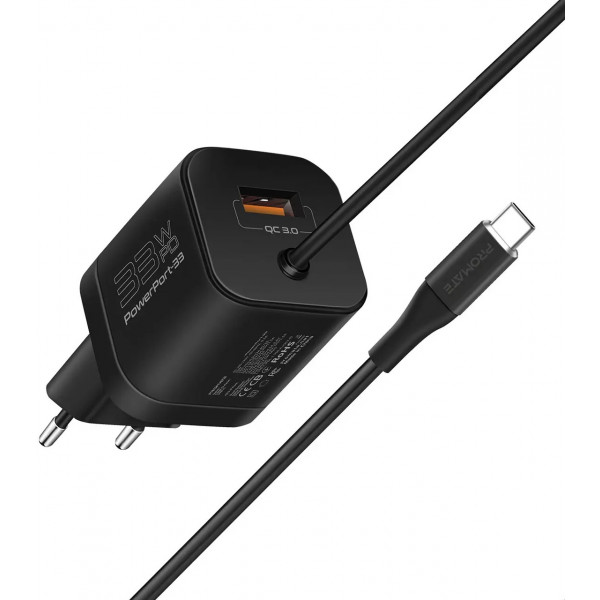 Фото - Мережевий зарядний пристрій Promate Powerport-pdqc3 Black