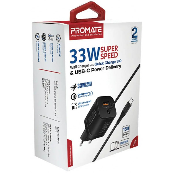 Фото - Мережевий зарядний пристрій Promate Powerport-pdqc3 Black