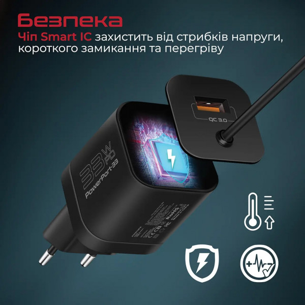 Фото - Мережевий зарядний пристрій Promate Powerport-pdqc3 Black