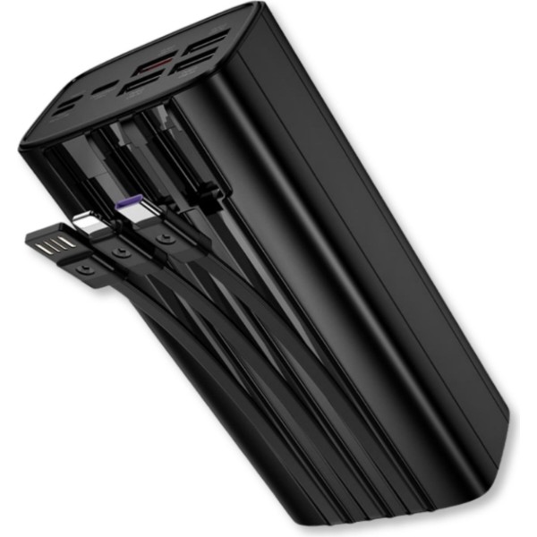 Фото - Батарея мобильная HOCO DB89B Element 22.5W + встроенные кабели + LED 30000 mAh Black (715032)