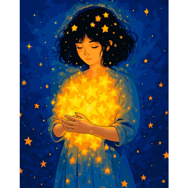 Фото - Картина за номерами Santi Дівчинка з зірками 40х50 см LED підсвітка (956663)