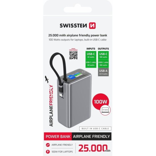 Фото - Батарея мобільна Swissten POWER BANK TRAVEL 25000 mAh 100W з кабелем Type-c