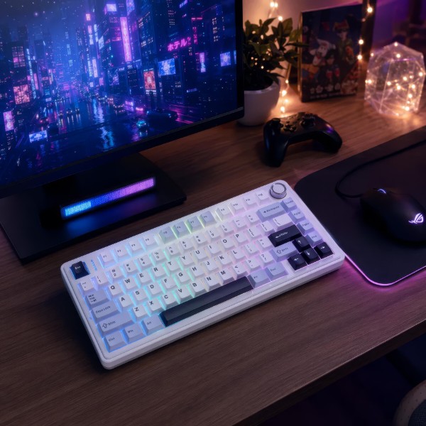 Фото - Клавиатура проводная игровая Aula F75 Wired Gasket White keycap pink switch EN/UA (6978080504883)