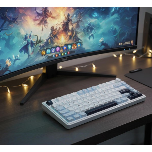 Фото - Клавиатура проводная игровая Aula F75 Wired Gasket White keycap pink switch EN/UA (6978080504883)