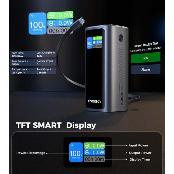 Фото - Батарея мобильная Choetech TFT 20000 мАг PD130 ( B815C)