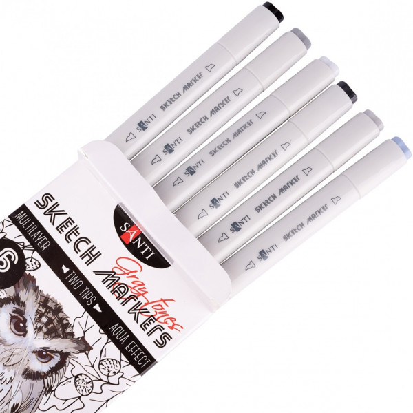 Фото - Набір маркерів Santi "Gray tones" 6 шт. (390544)