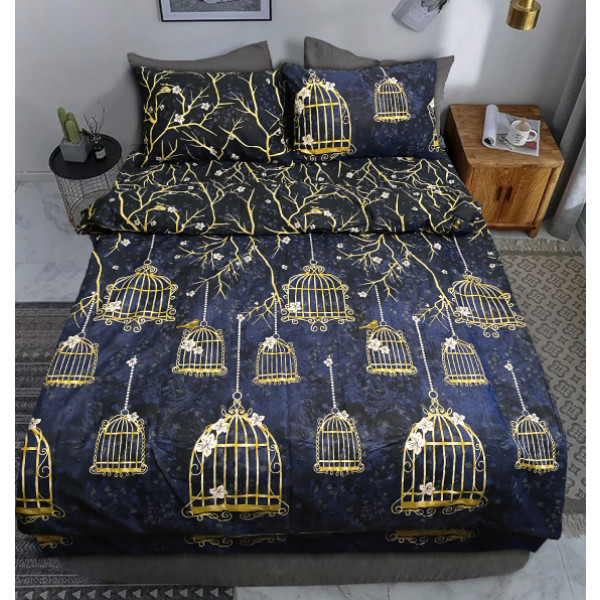 Фото - Комплект постільної білизни Zastelli 170723 Клітка, птахи бязь 145х210 Синій (20842)