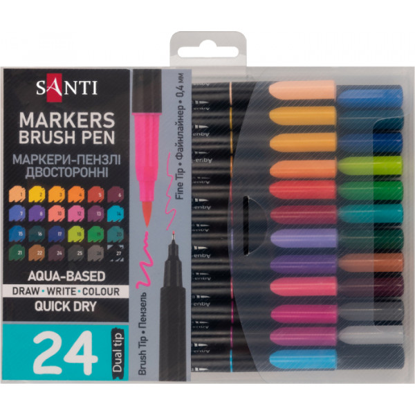 Фото - Набор маркеров Santi акварельных Brush Pen 24 шт. двухсторонние (391000)