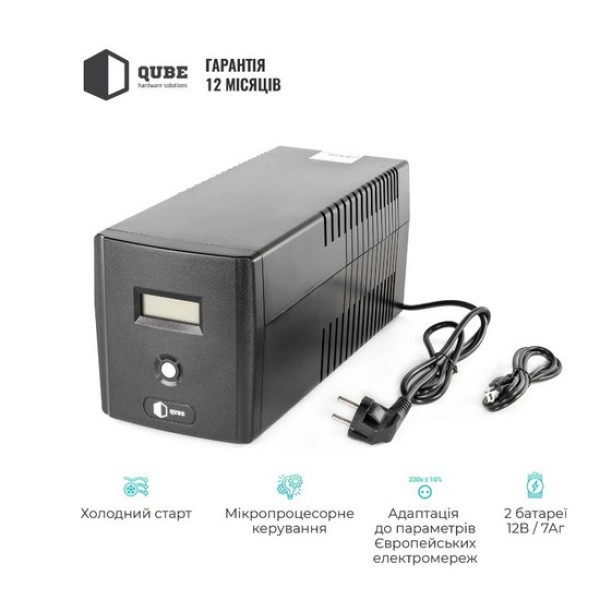 Фото - Уценка - Источник бесперебойного питания QUBE DG 1250, 1250VA/720W, LCD, 4 x Schuko, RJ-45, USB (QBDG1250)
