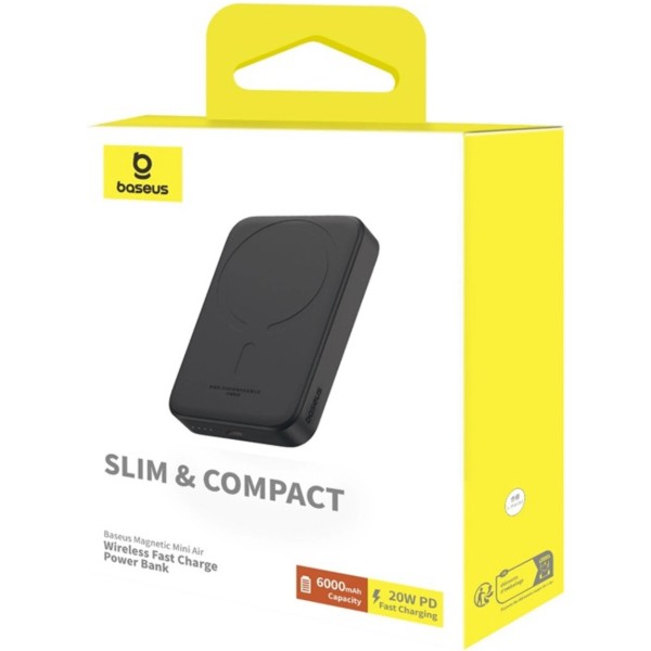 Фото - Уцінка - Батарея мобільна Baseus Magnetic Wireless 6000mAh Mini Air 20W PD,QC, USB-C In/Out, Qi-15W Black (P10059002113-00)