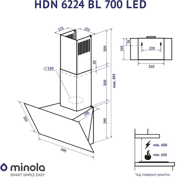 Фото - Уценка - Вытяжка декоративная Minola HDN 6224 BL 700 LED