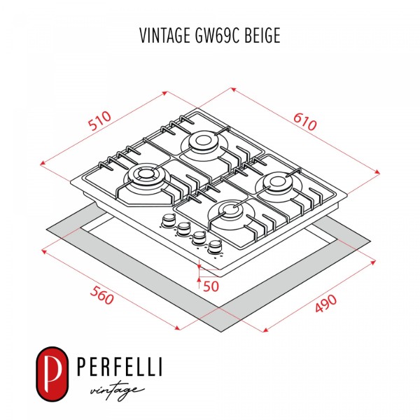 Фото - Уцінка - Варильна поверхня газова Perfelli VINTAGE GW69C BEIGE