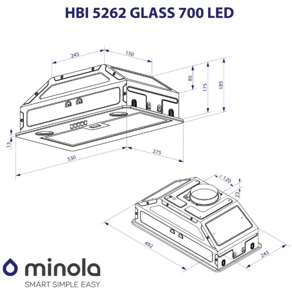 Фото - Уцінка - Витяжка вбудована Minola HBI 5262 BL GLASS 700 LED