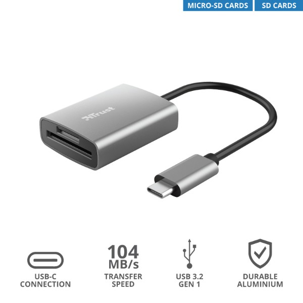 Фото - Уцінка - Кардрідер Trust Dalyx Fast Aluminium USB-C Card Reader (24136)