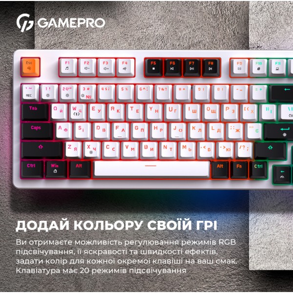 Фото - Уцінка - Клавіатура дротова ігрова GamePro MK170W Hot-Swap Red Swich RGB White (MK170W)
