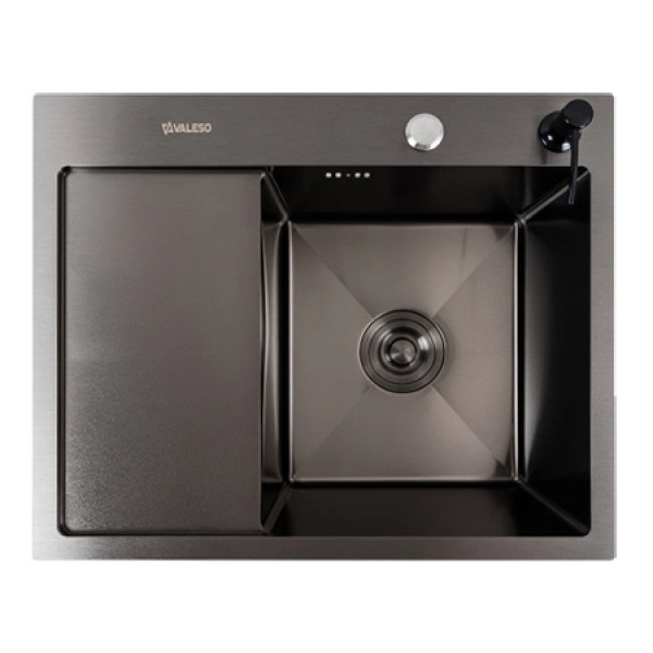 Фото - Мийка кухонна VALESO CM 58x48 R чорна PVD Handmade (круглий сифон 3,0/0,8)